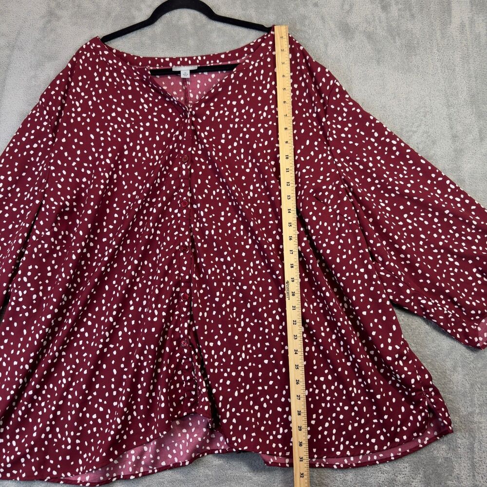 Catherines Blouse Womens 5X Red White Polka Dot Button Up Long Sleeve Casual Top - Picture 5 of 9
